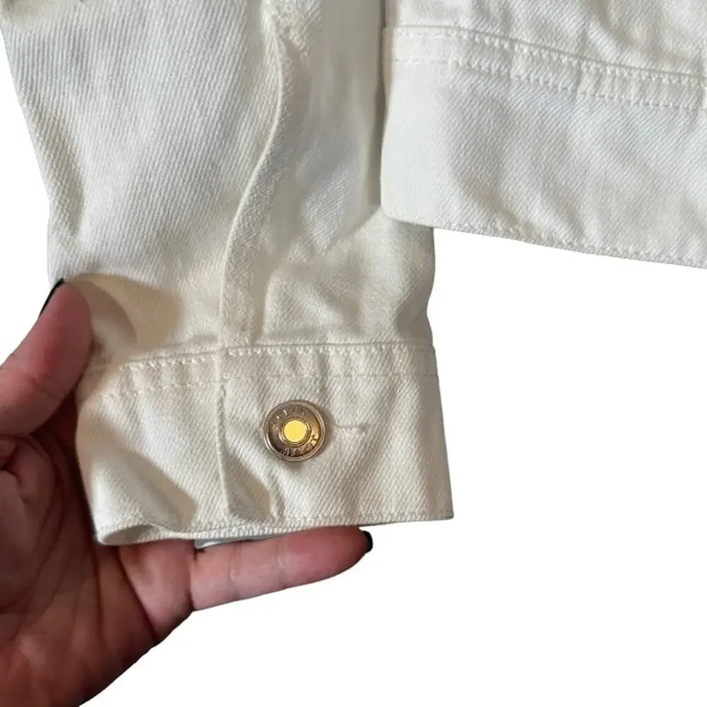 J. Crew White Cotton Button Front Long Sleeve Denim Jean Jacket Women Sz S